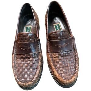 Cole Haan Brown Woven Leather Slip On Basketweave Penny Loafers Youth Size 6